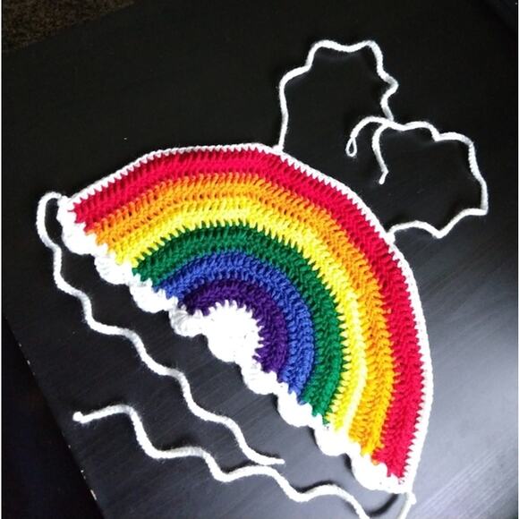Small Rainbow Halter Crop Top crochet premade handmade ready-to-ship - Picture 4 of 8